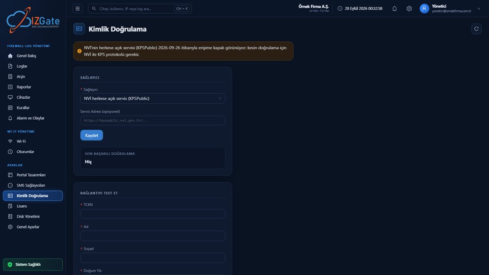 izgate Kimlik Doğrulama ayarı sayfası küçük önizlemesi